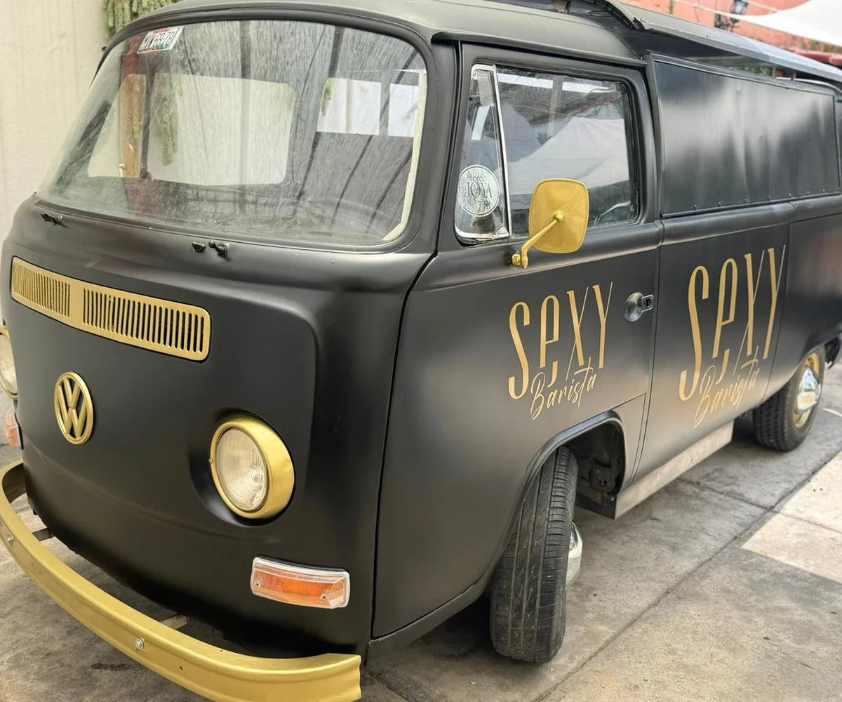 Black and gold Sexy Barista vintage Volkswagen coffee truck